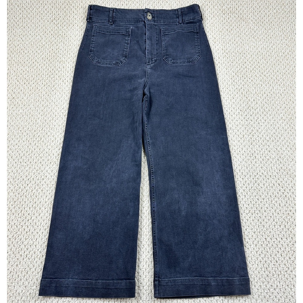 Maeve Colette Pants Womens 32 Black Wash Stretch Crop Wide Leg Anthropologie